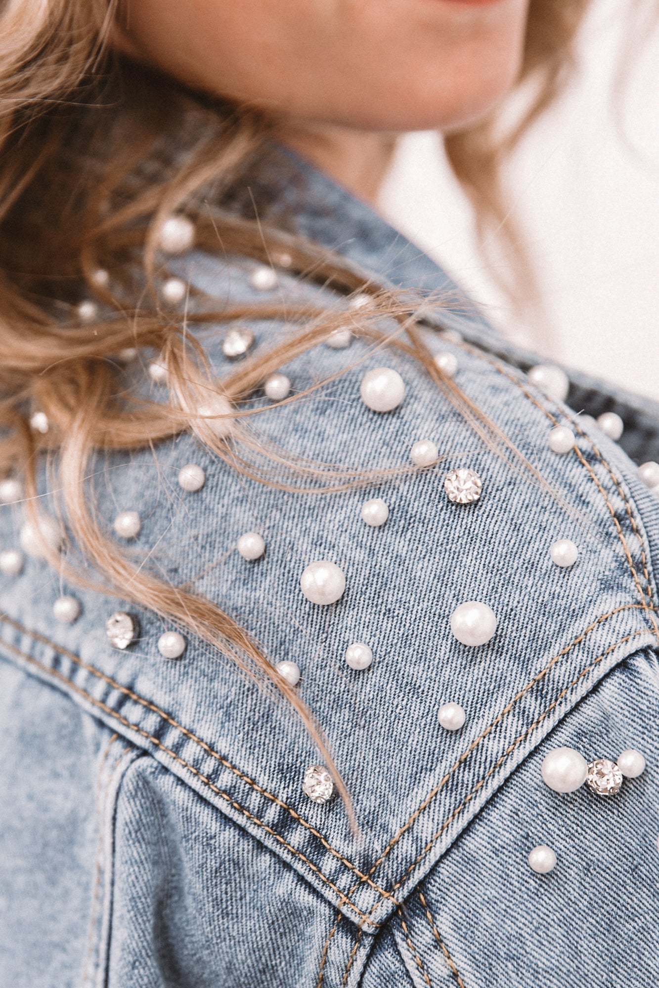 Pearl and Rhinestone Denim Jacket