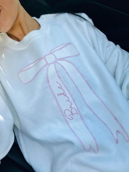 Pink Cursive Bow Sweatshirt